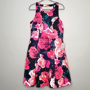 Floral Sleeveless Dress - Pink and Black